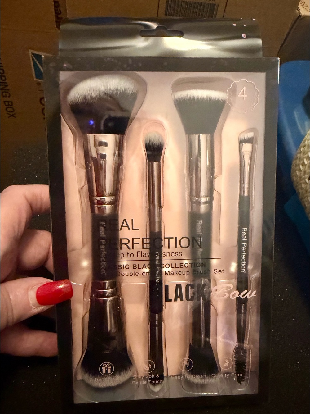 REAL PERFECTION 4-Piece Double-Ended Make Up Brush Set NEW